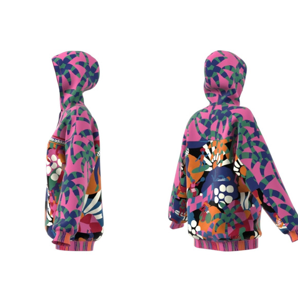 NWT ADIDAS x FARM RIO Women’s Hooded Full Zip Windbreaker Track Jacket sz Small - Picture 4 of 9